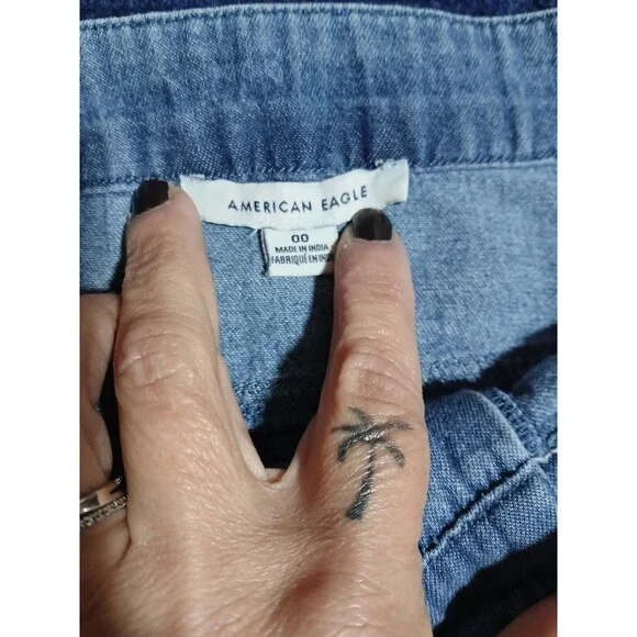 American Eagle Wide Leg  Blue Jeans Button fly  Size 00 - Picture 7 of 13